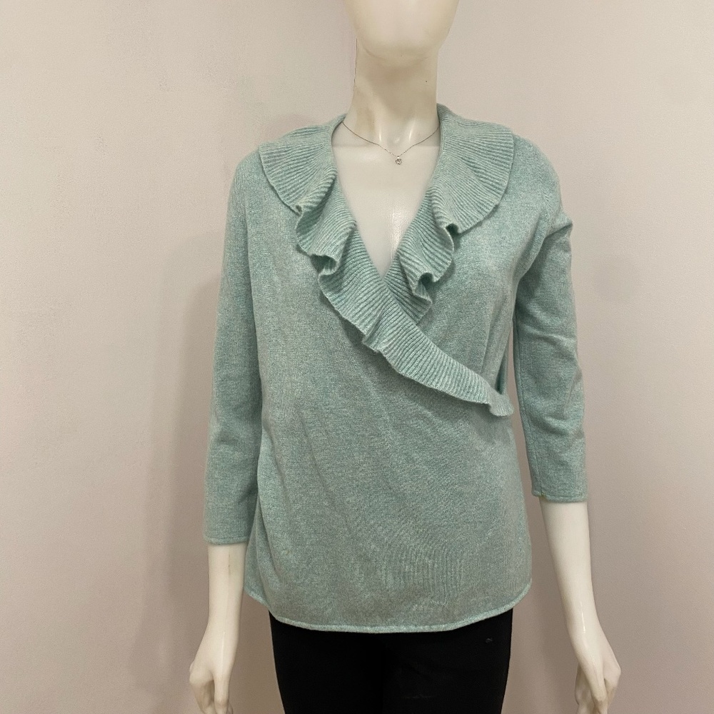 Jones New York 100% Cashmere V-Neck Ruffle Sweater M Medium